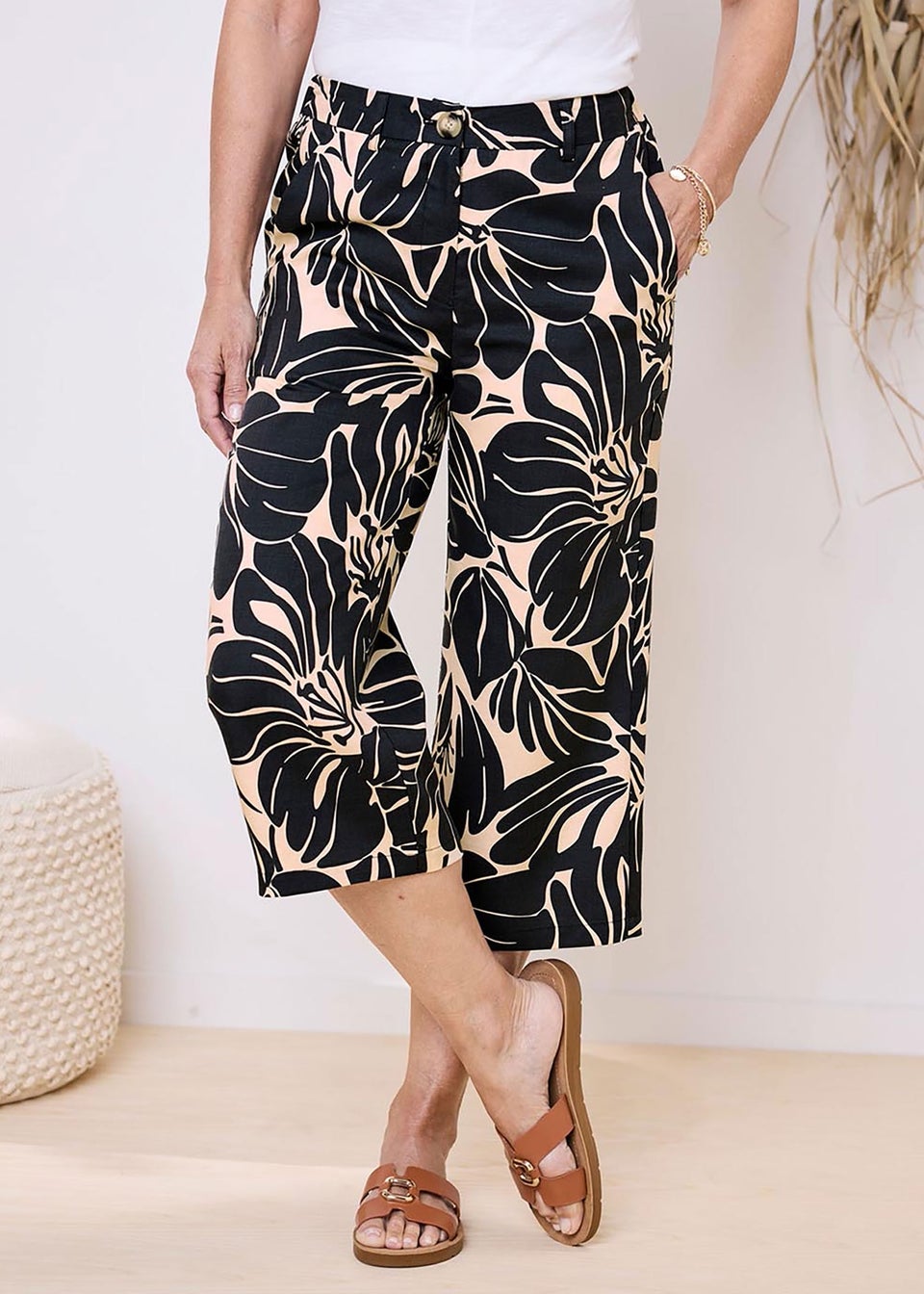 Cotton Traders Black Printed Crop Trousers
