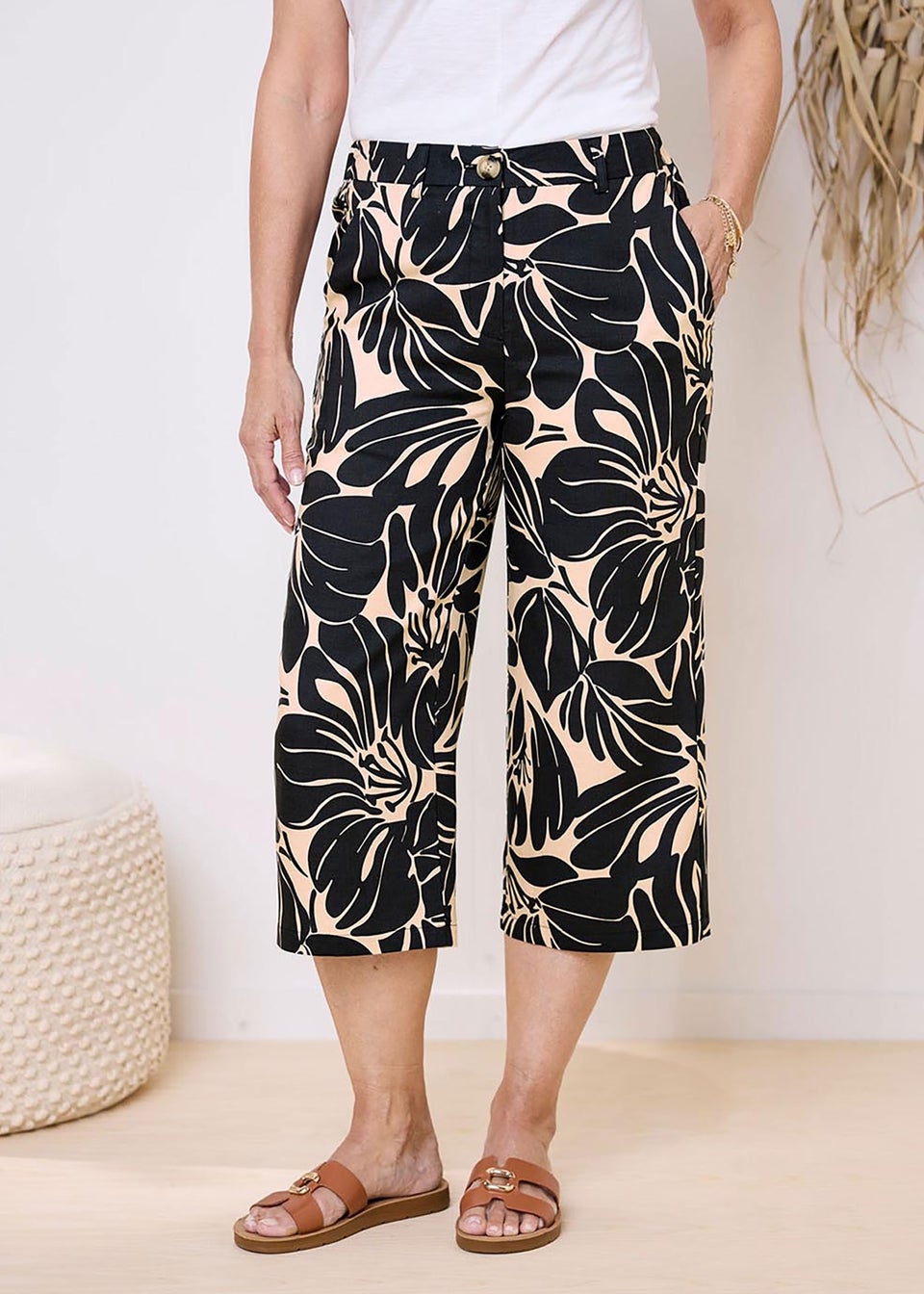 Cotton Traders Black Printed Crop Trousers