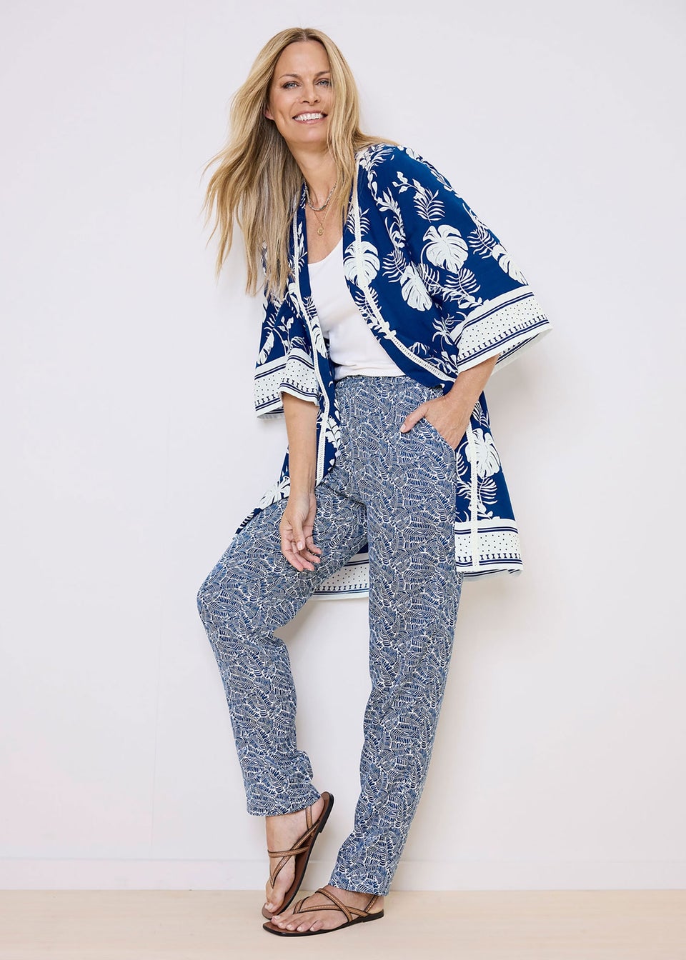 Cotton Traders Sky Blue Pull On Tapered Leg Trousers