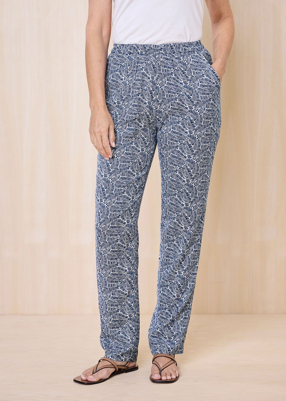 Cotton Traders Sky Blue Pull On Tapered Leg Trousers