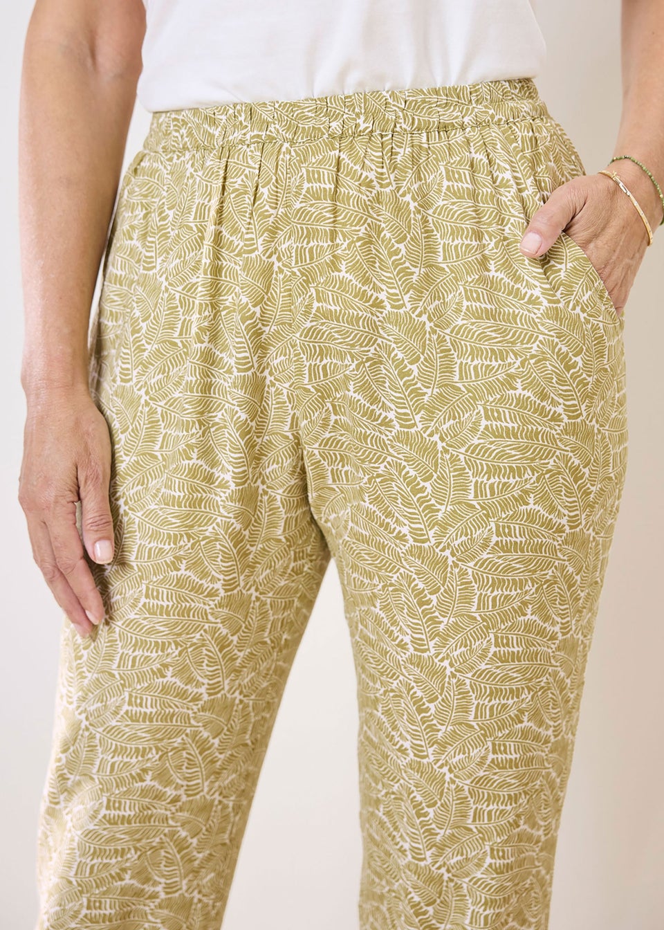 Cotton Traders Sage Green Pull On Tapered Leg Trousers
