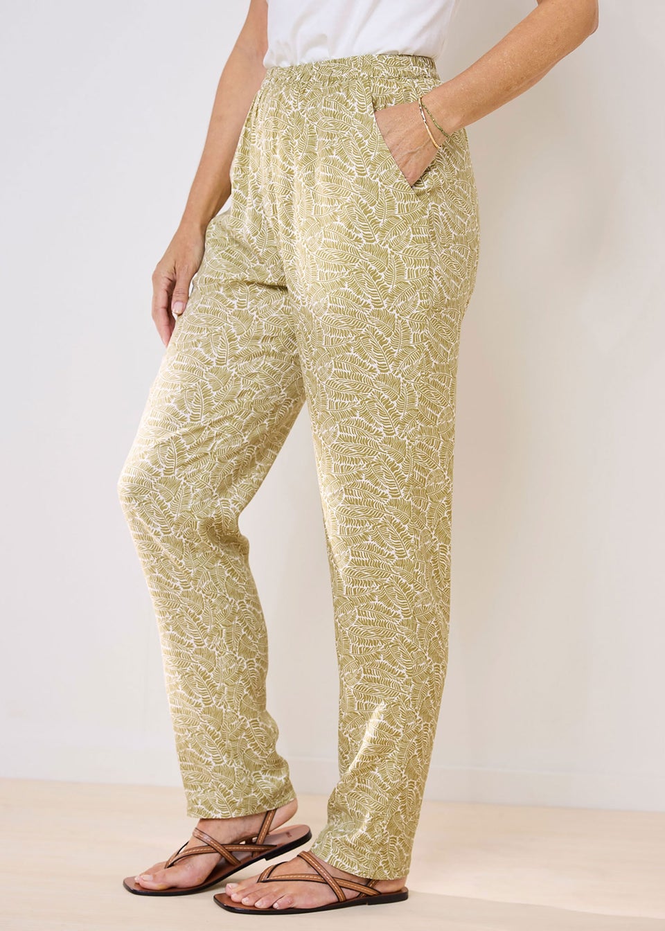 Cotton Traders Sage Green Pull On Tapered Leg Trousers