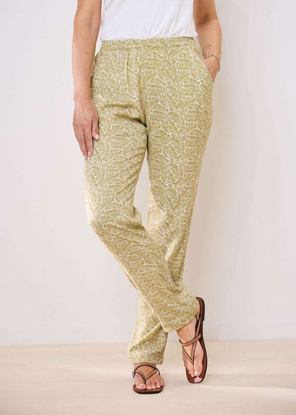 Cotton Traders Sage Green Pull On Tapered Leg Trousers