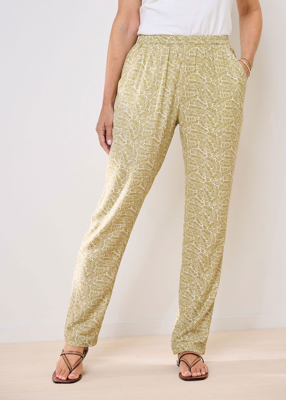 Cotton Traders Sage Green Pull On Tapered Leg Trousers