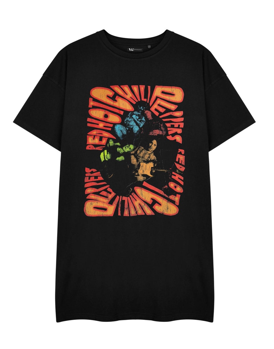 Red Hot Chili Peppers Trippy Black T-Shirt Dress