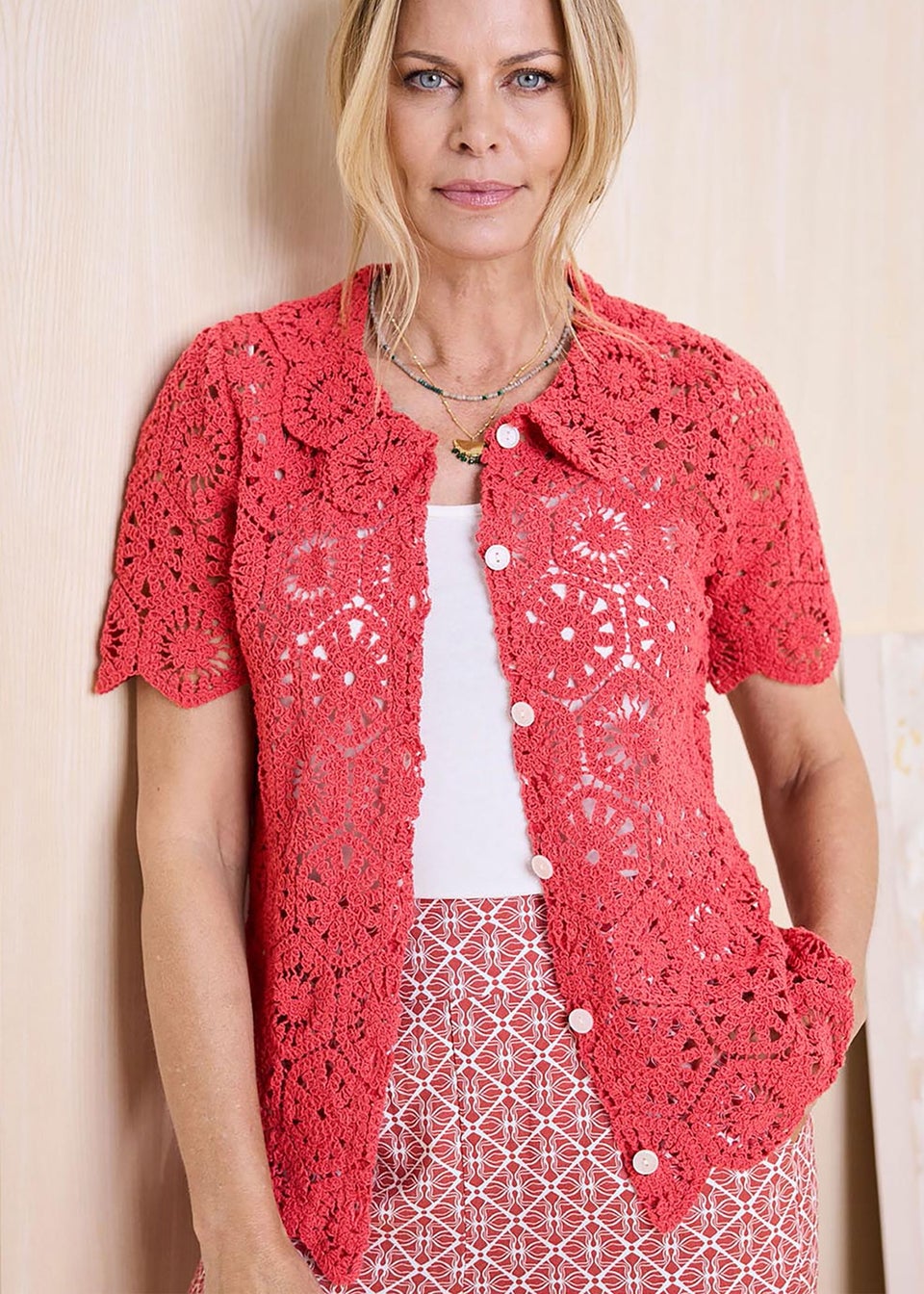 Cotton Traders Orange Crochet Cardigan