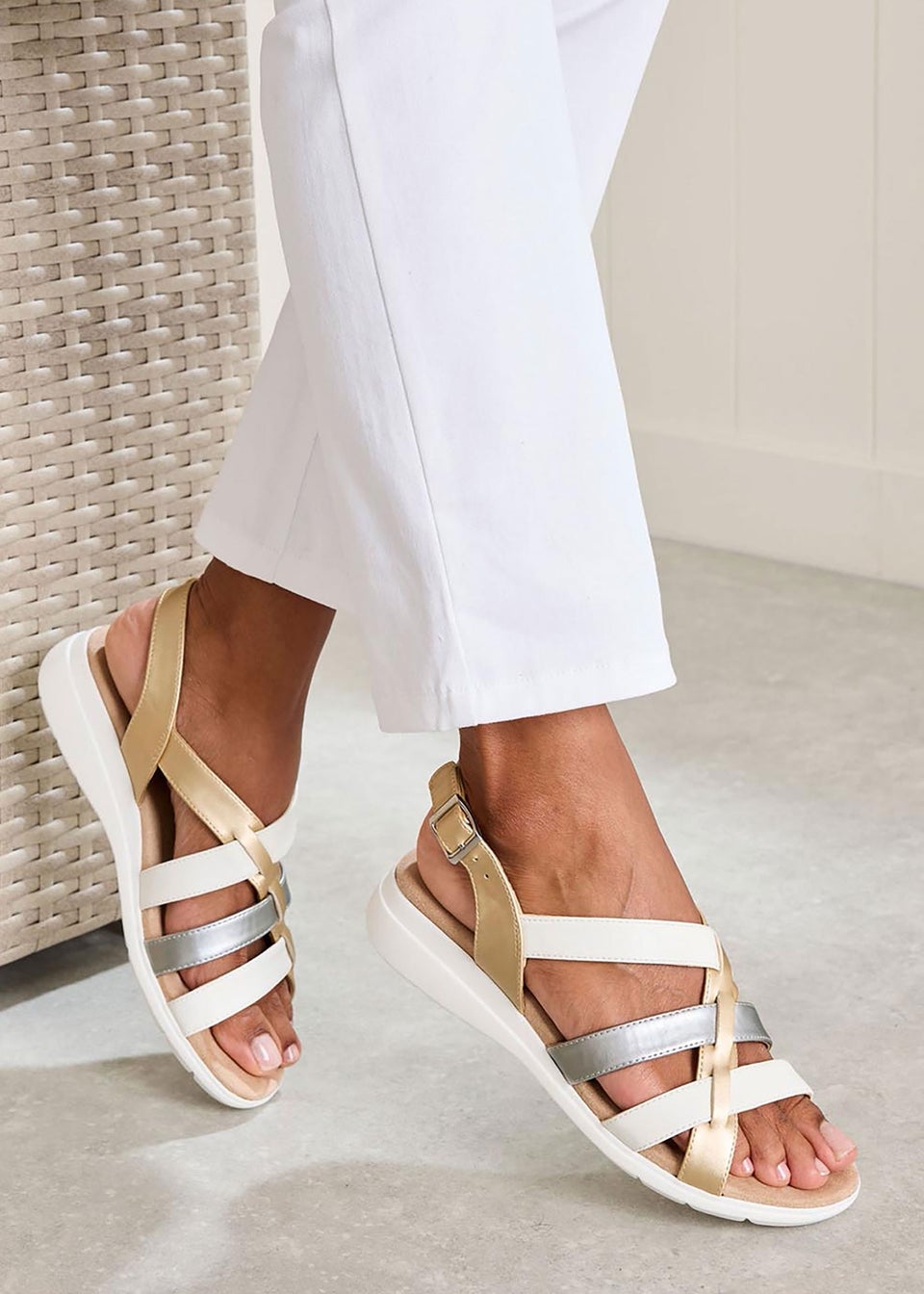 Cotton Traders White Contrast Sandals