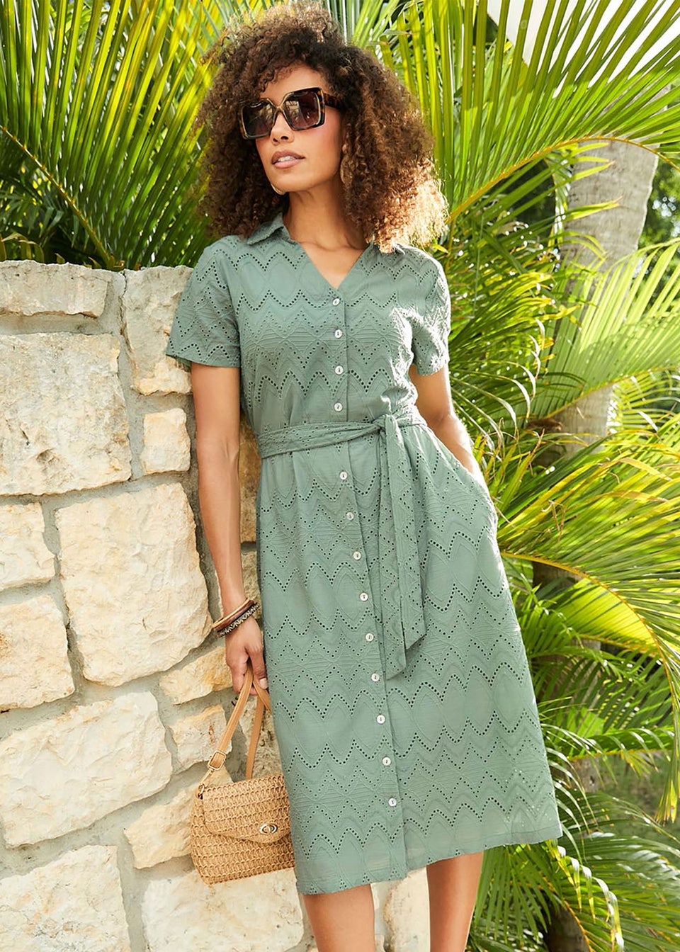 Cotton Traders Mint Broiderie Dress