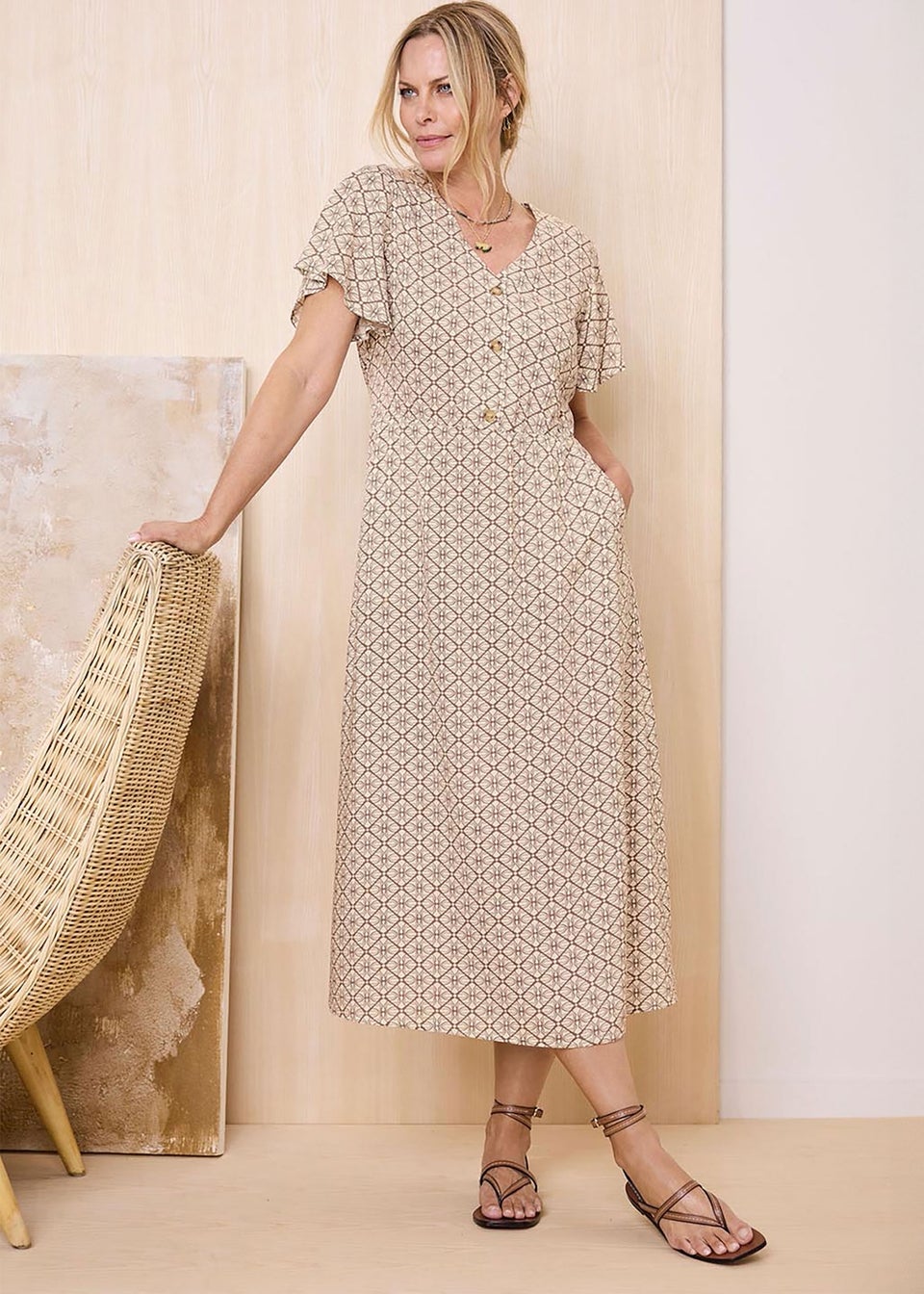 Cotton Traders Mink Printed Maxi Dress