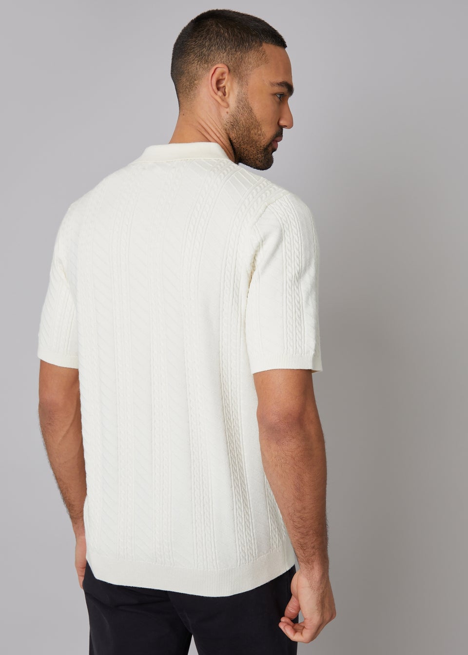 Threadbare Natural Mini Cable Texture Knitted Polo