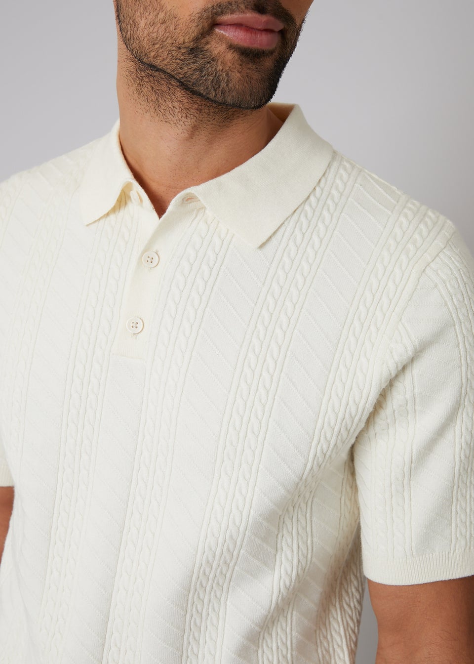Threadbare Natural Mini Cable Texture Knitted Polo