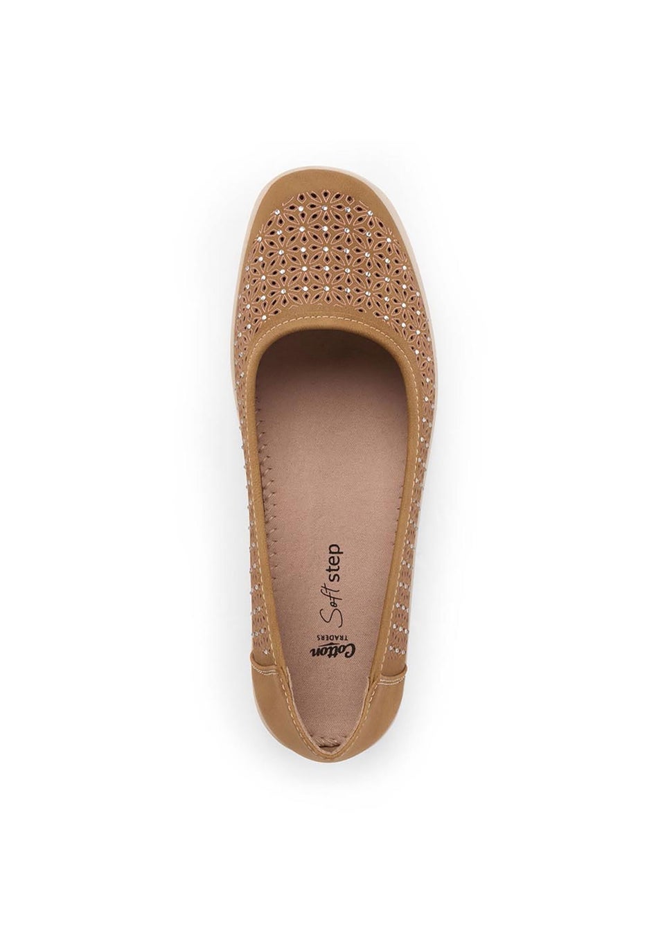 Cotton Traders Chestnut Jewelled Laser Cut Shoes