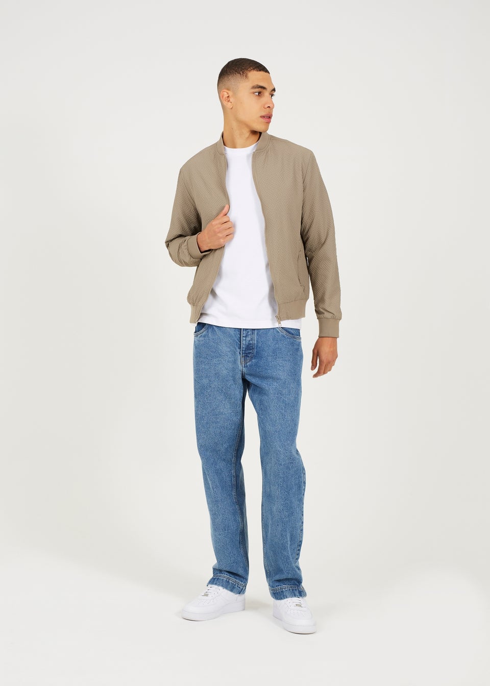 Brave Soul Taupe Seersucker Bomber Jacket