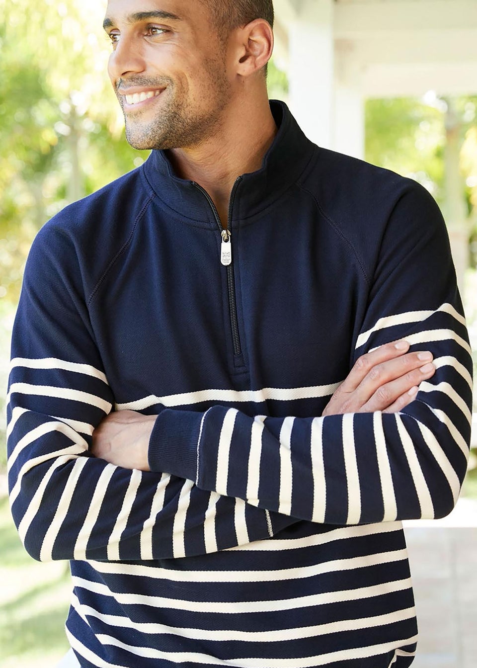 Cotton Traders Dark Blue Stripe Half Zip Sweatshirt