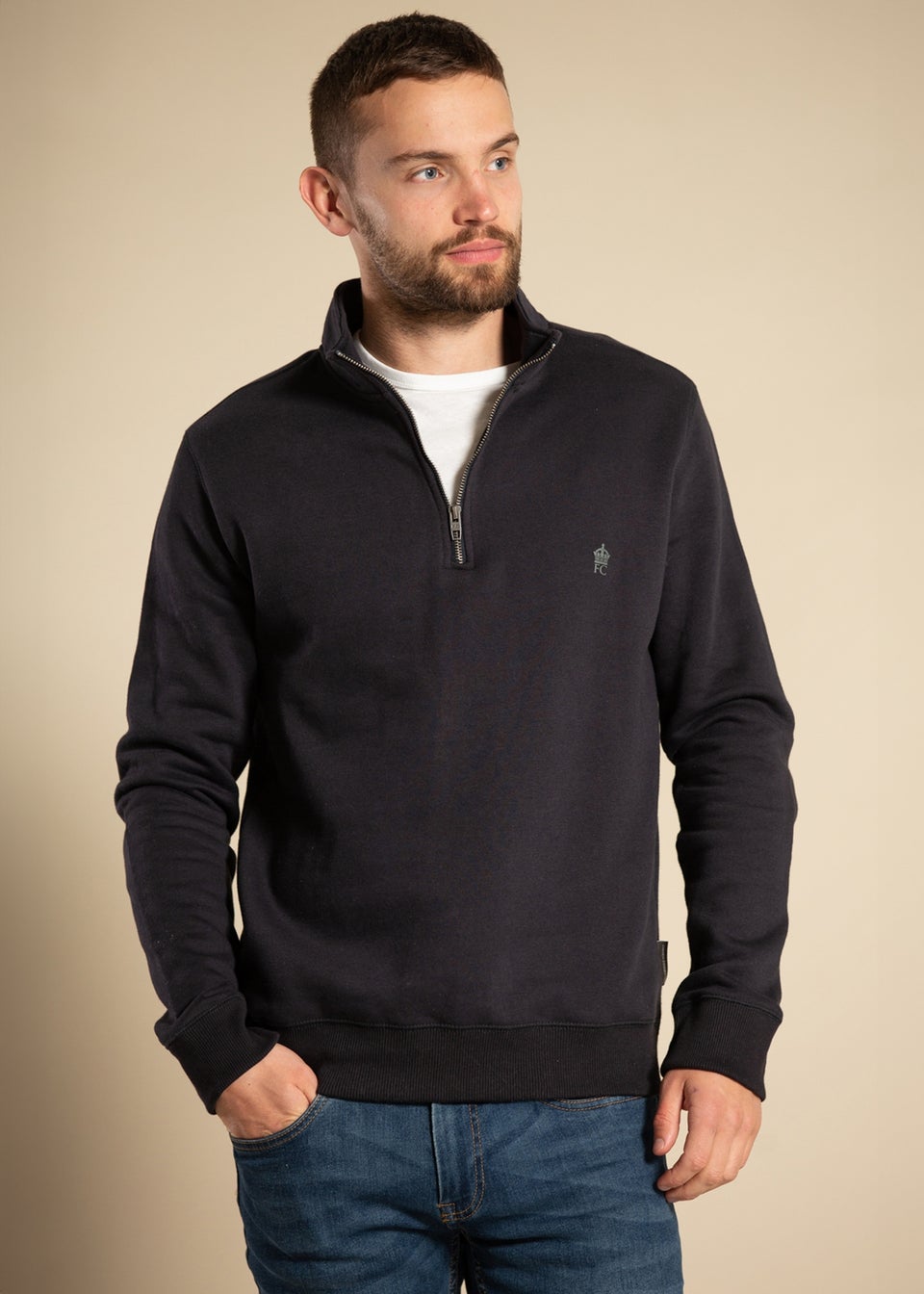 French Connection Navy Cotton Blend Half Zip Jumper