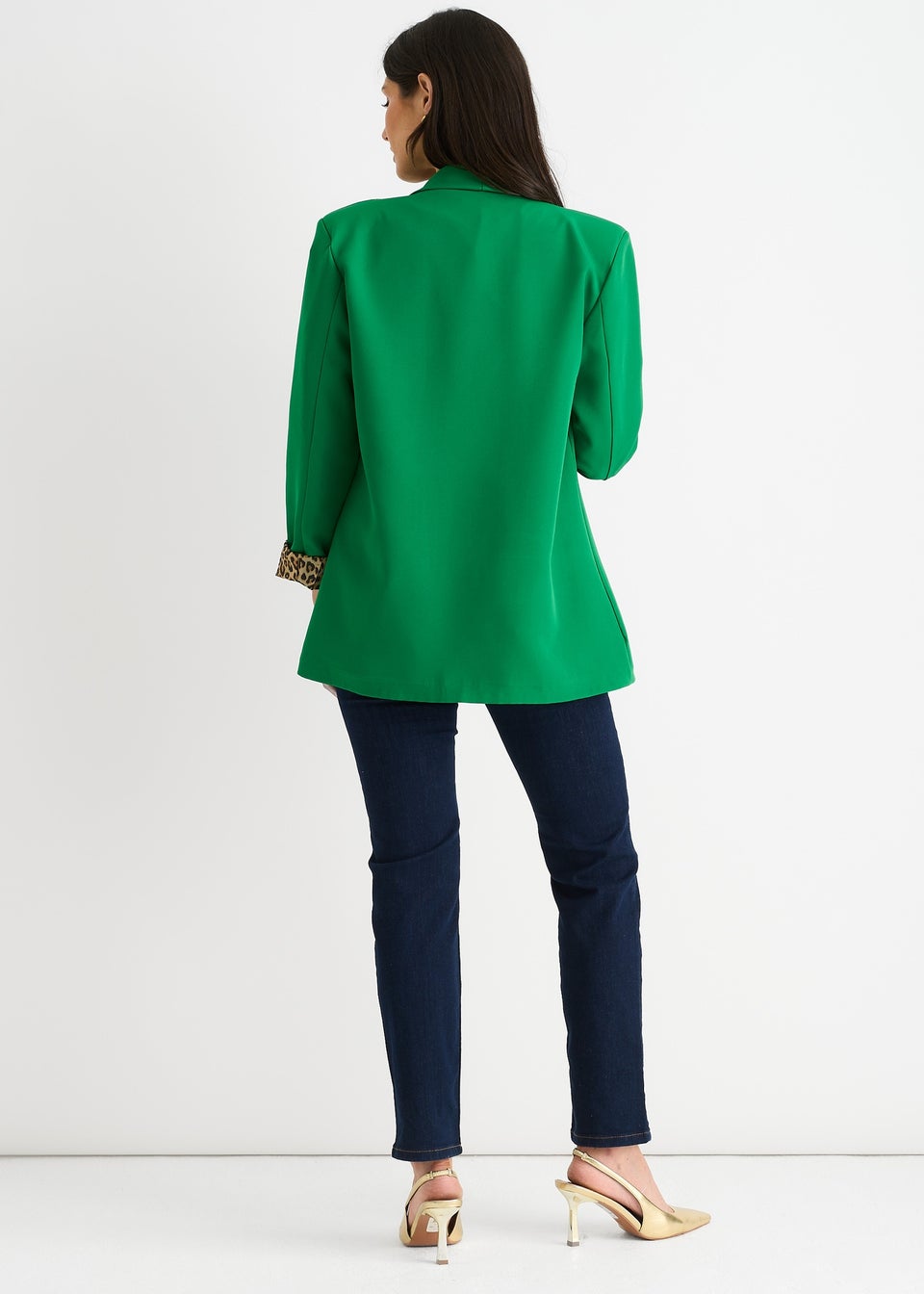 Gini London Green Contrast Animal Edge To Edge Blazer
