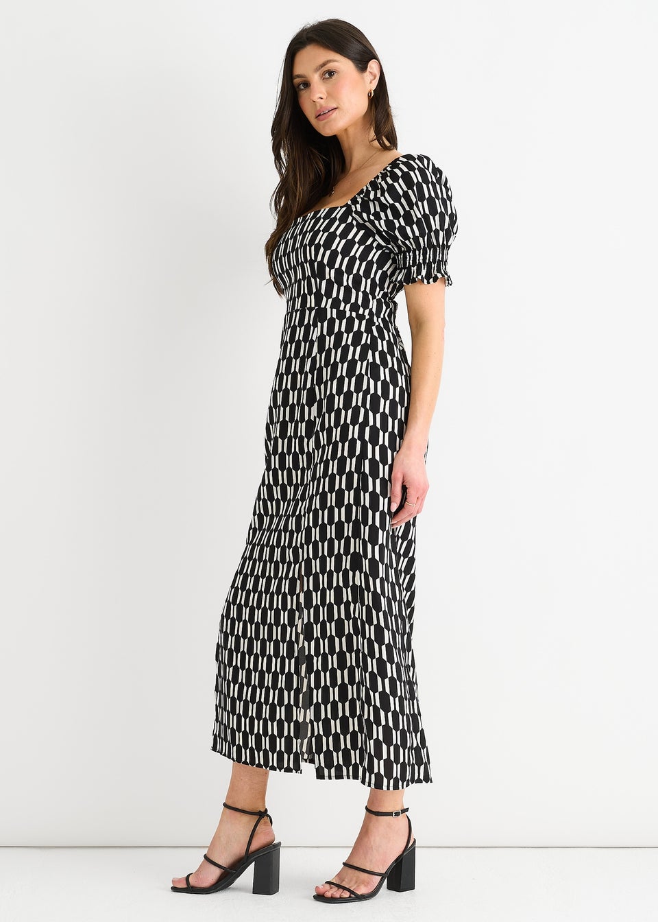 Gini London Black Geo Print Square Neck Midi Dress
