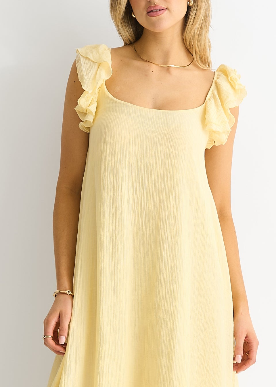 Gini London Yellow Ruffle Short Sleeve Viscose Maxi Dress