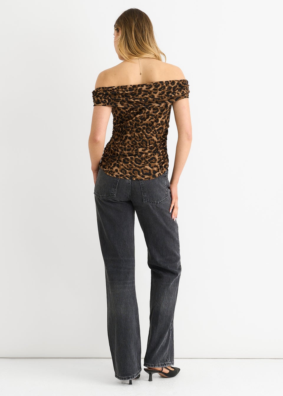 Gini London Brown Animal Print Bardot Jersey Top