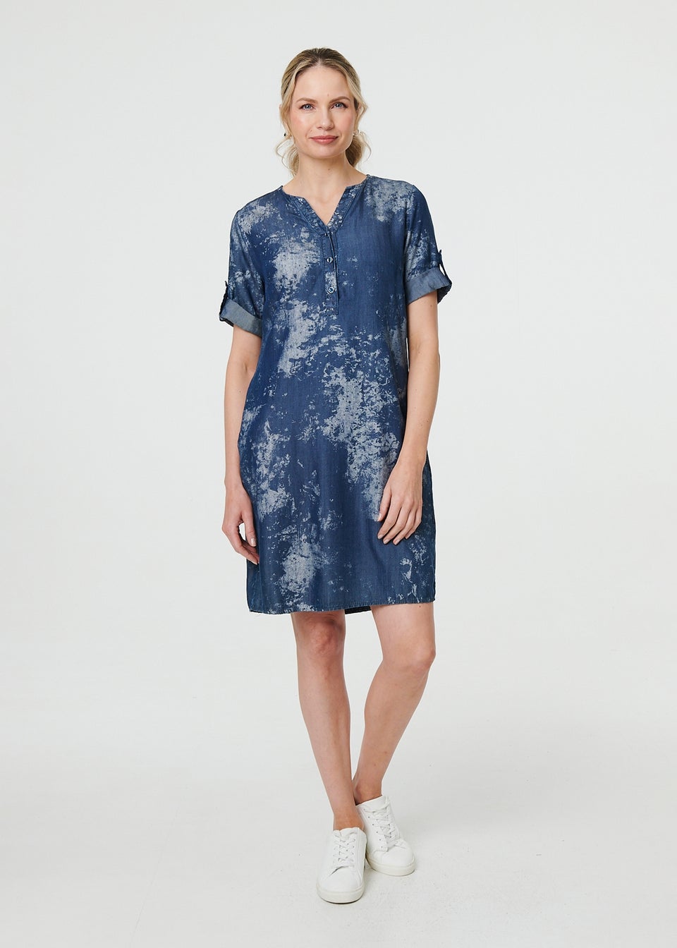 Izabel London Blue Relaxed Turn Up 1/2 Sleeve Short Dress