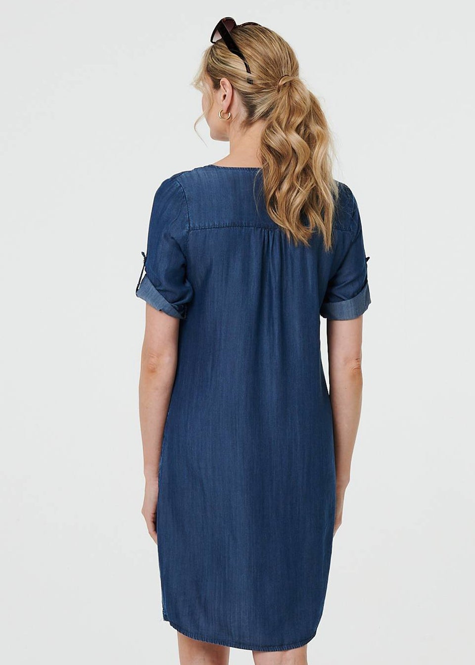 Izabel London Blue Denim Relaxed Button Front Short Dress