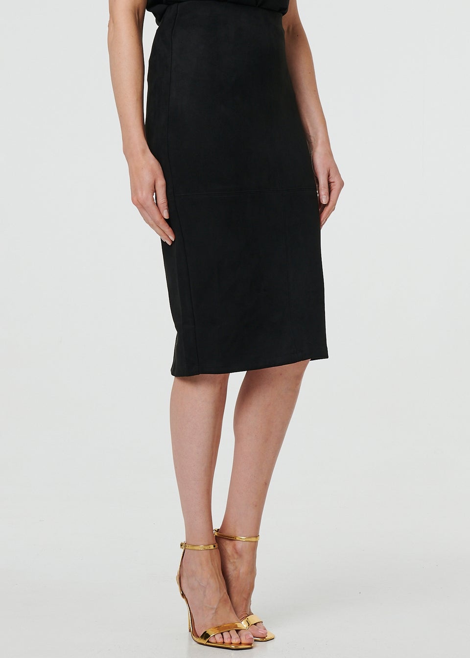 Izabel London Black Faux Suede Knee Length Pencil Skirt