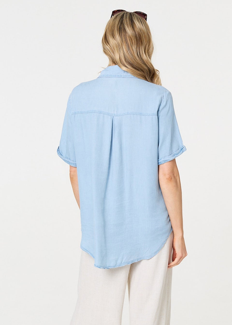 Izabel London Light Blue Short Sleeve Boxy Pocket Detail Shirt