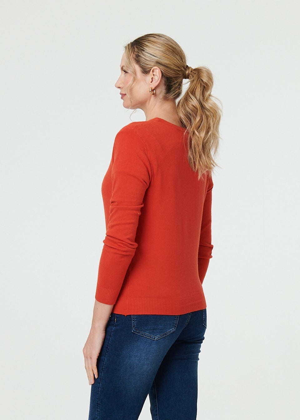 Izabel London Orange Cropped Button Up Slim Knit Cardigan