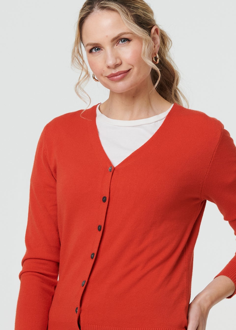 Izabel London Orange Cropped Button Up Slim Knit Cardigan