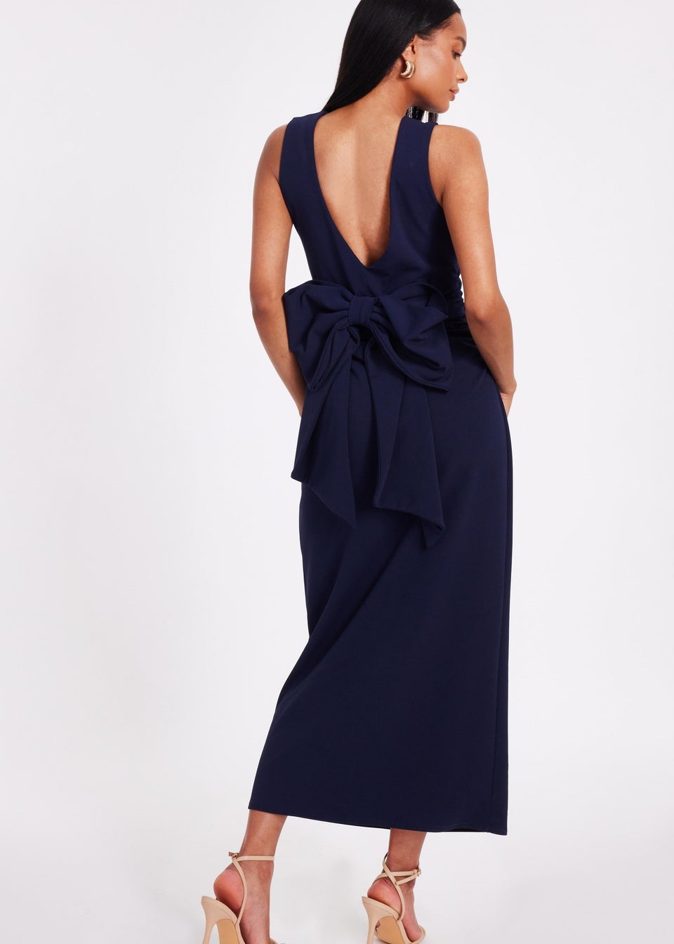 Quiz Navy Bow Back Midaxi Dress