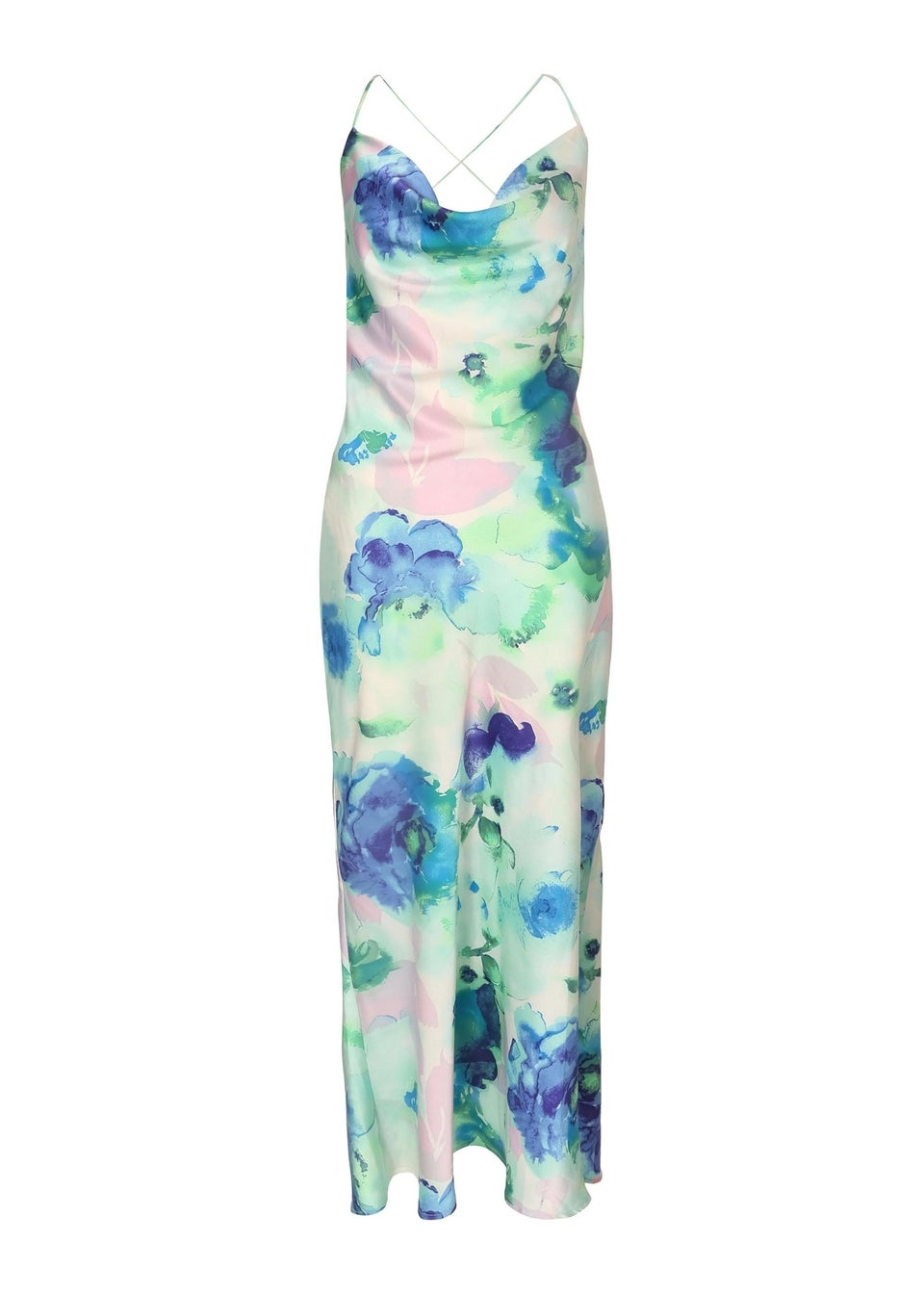 Quiz Blue Satin Tie Dye Midaxi Dress
