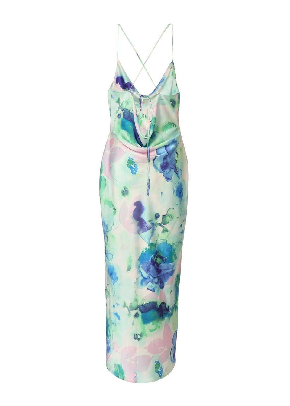 Quiz Blue Satin Tie Dye Midaxi Dress