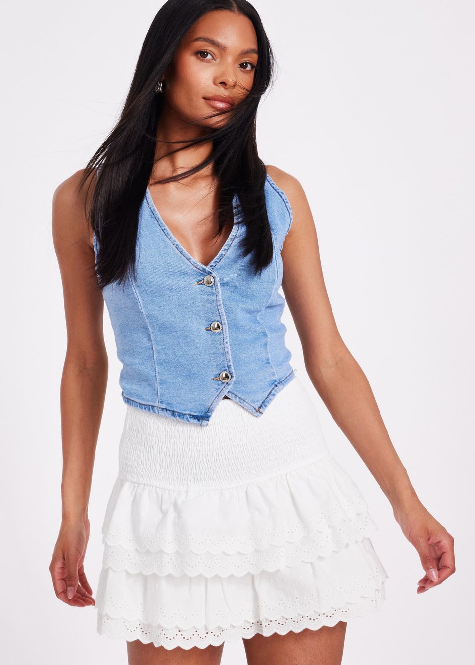 Quiz White Embroidered Mini Skirt