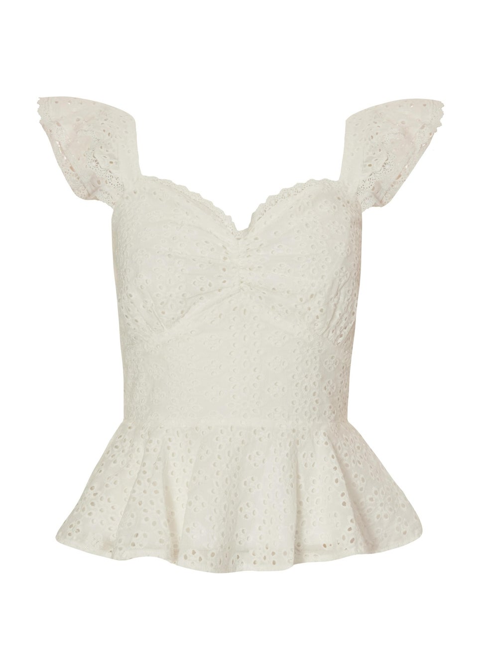 Quiz White Embroidered Peplum Top