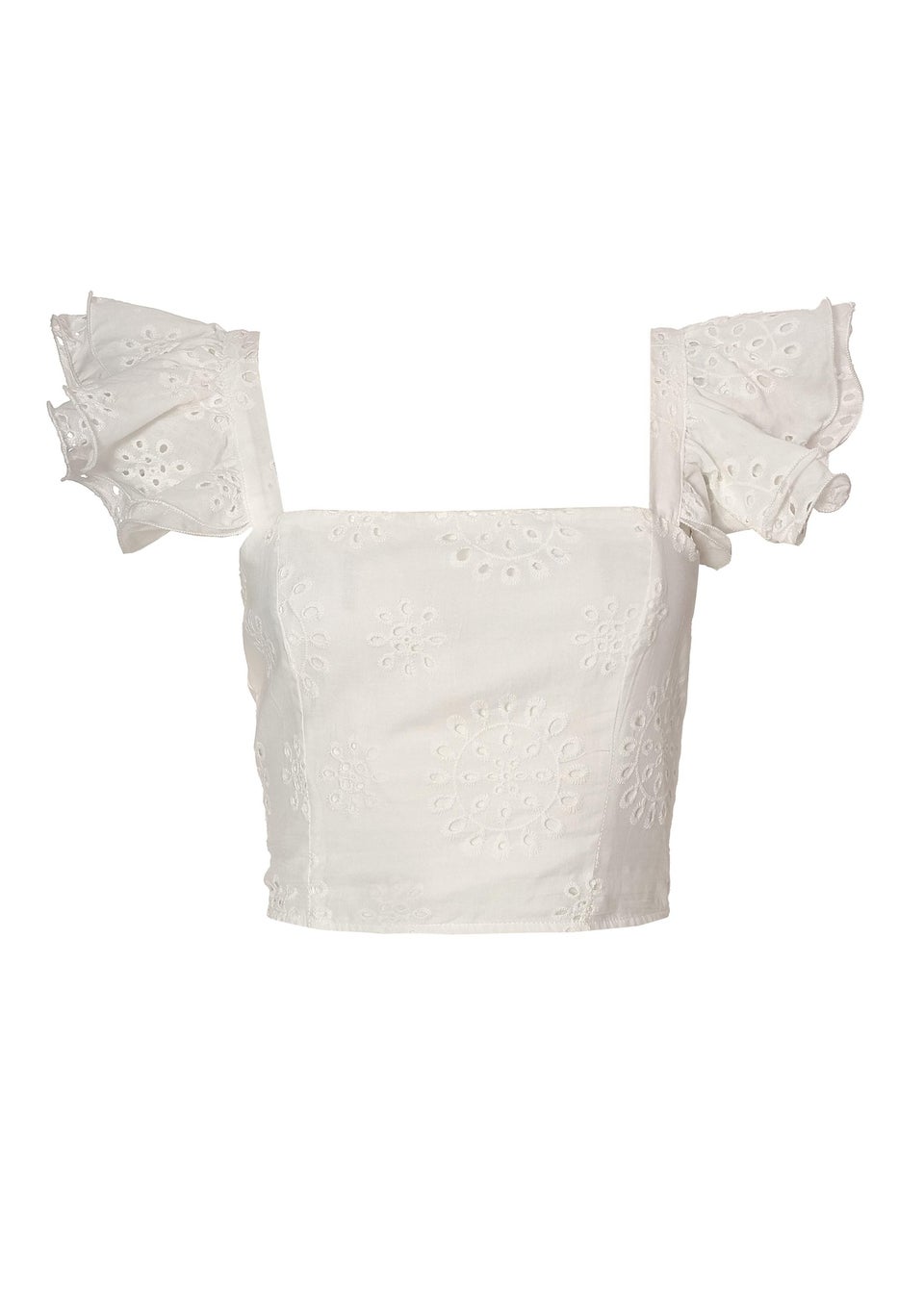 Quiz White Embroidered Frill Sleeve Top