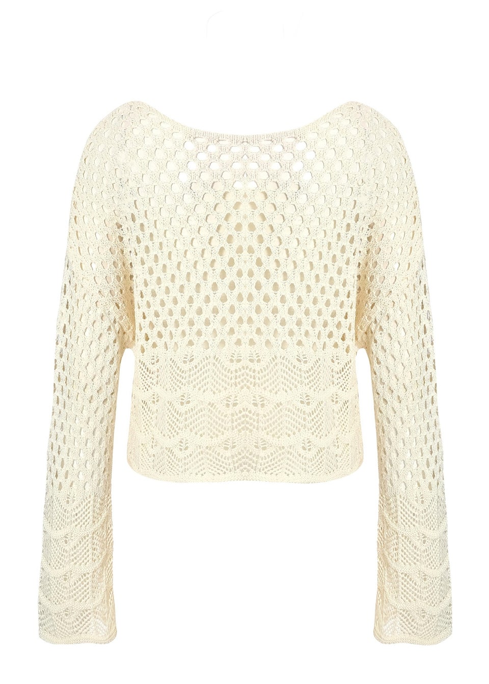 Quiz Cream Crochet Long Sleeve Top