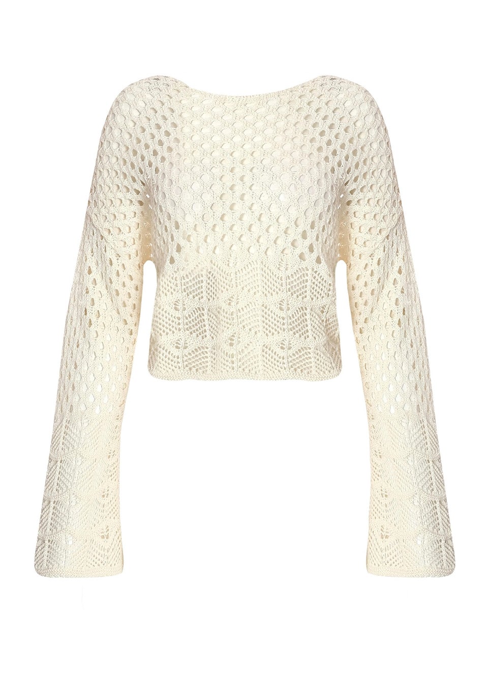 Quiz Cream Crochet Long Sleeve Top