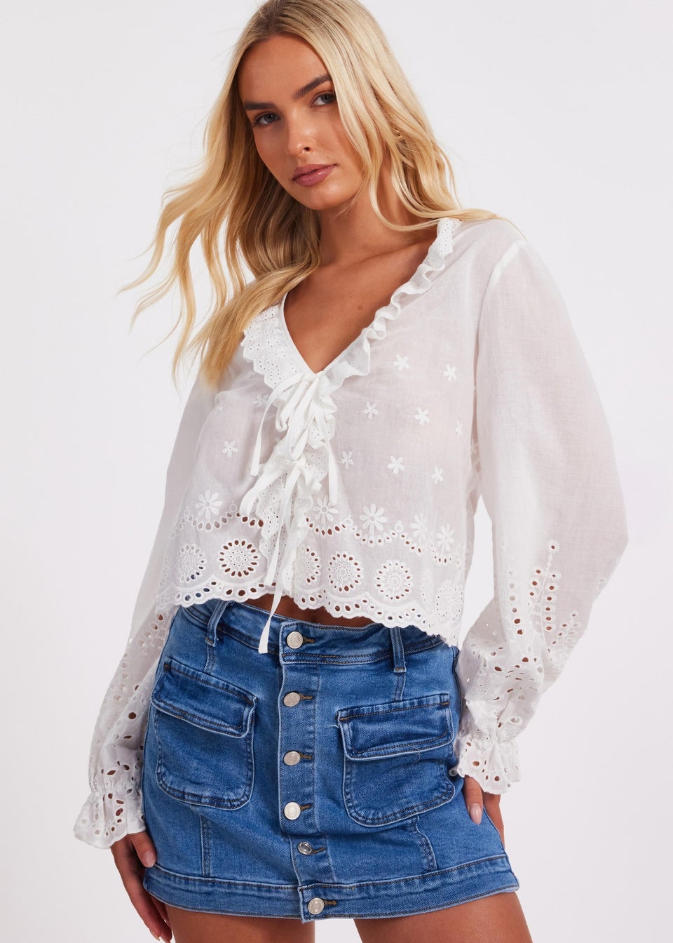Quiz White Embroidered Blouse