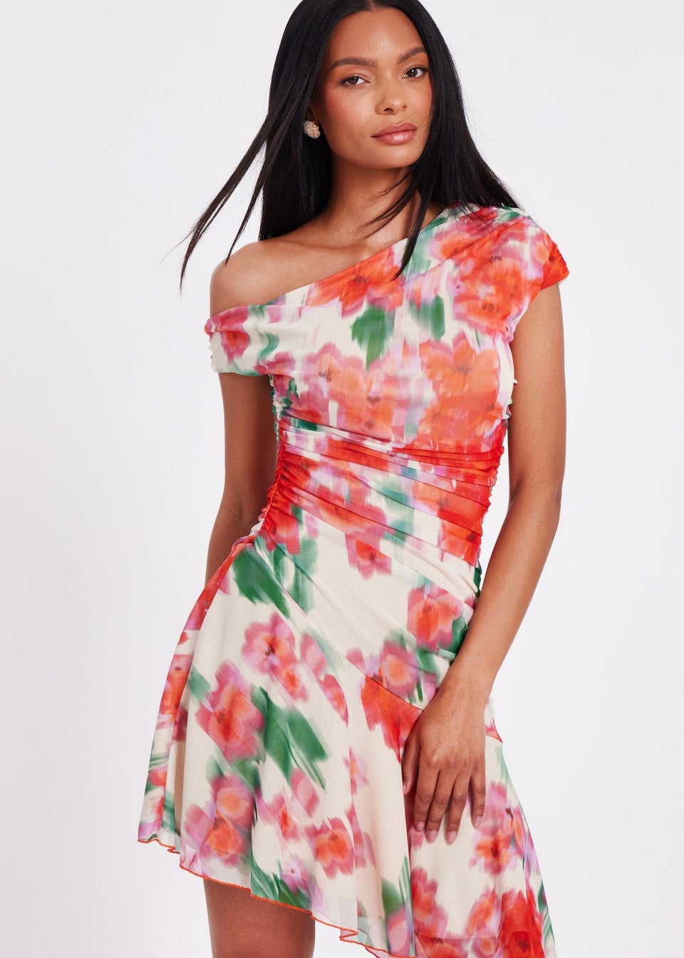 Quiz Red Mesh Floral Mini Dress