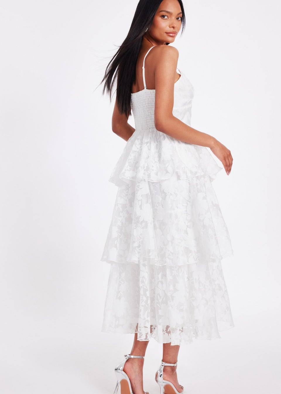 Quiz White Chiffon Floral Midaxi Dress