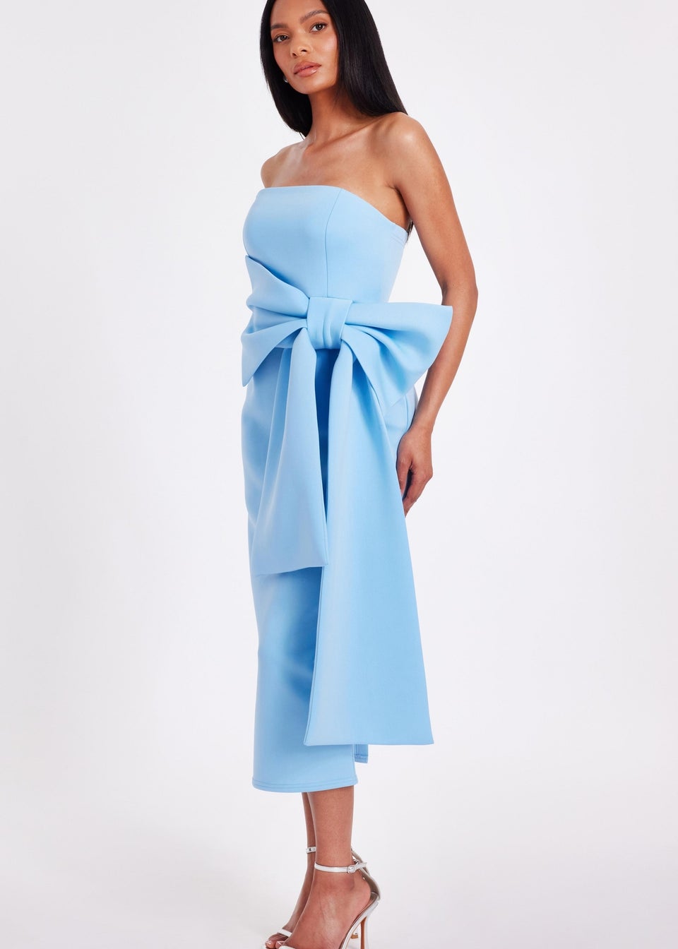 Quiz Blue Strapless Bow Midi Dress