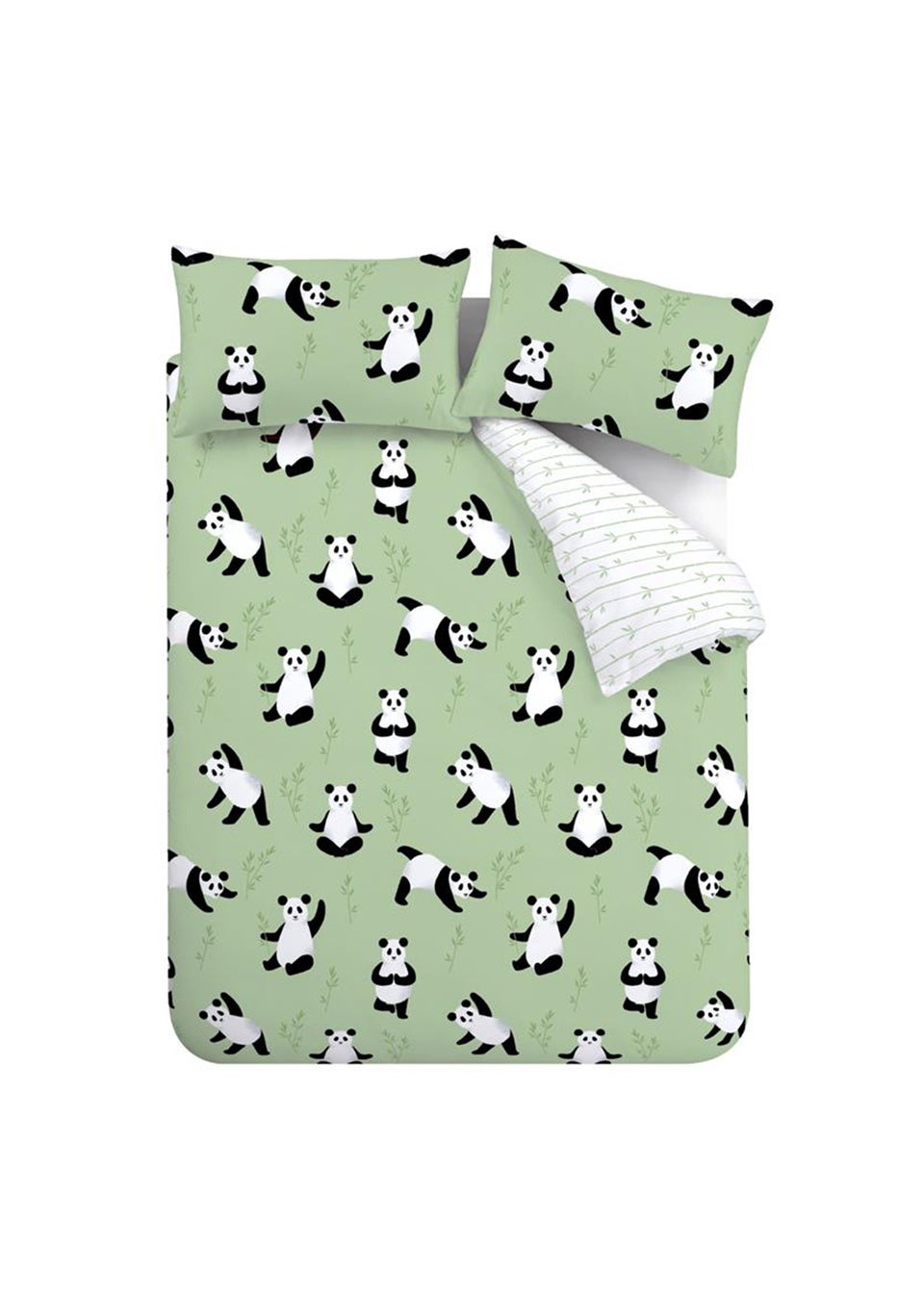 Catherine Lansfield Kids Green Panda Paws Reversible Duvet Cover Set