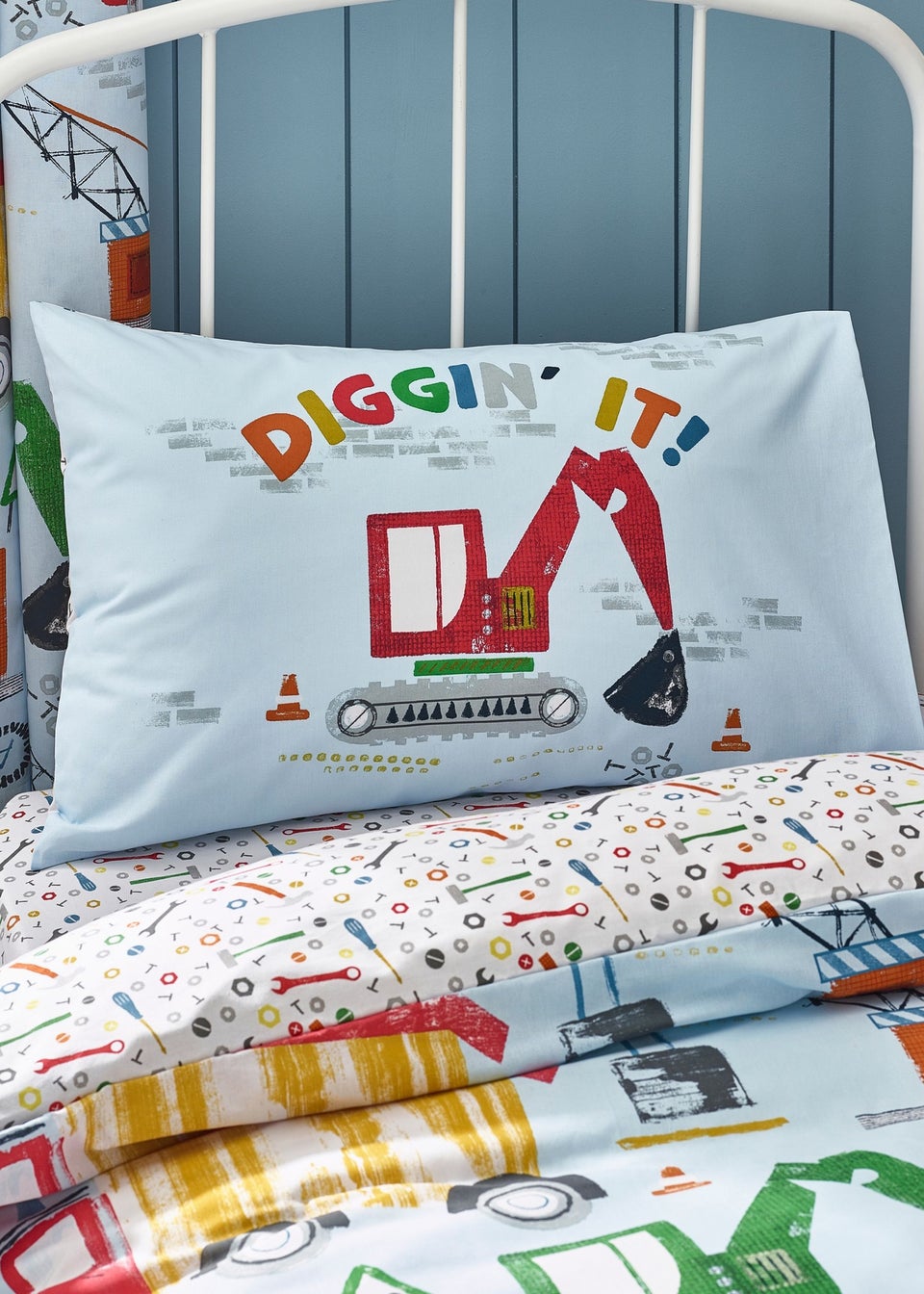 Catherine Lansfield Kids Blue Digger Dreams Reversible Duvet Cover Set