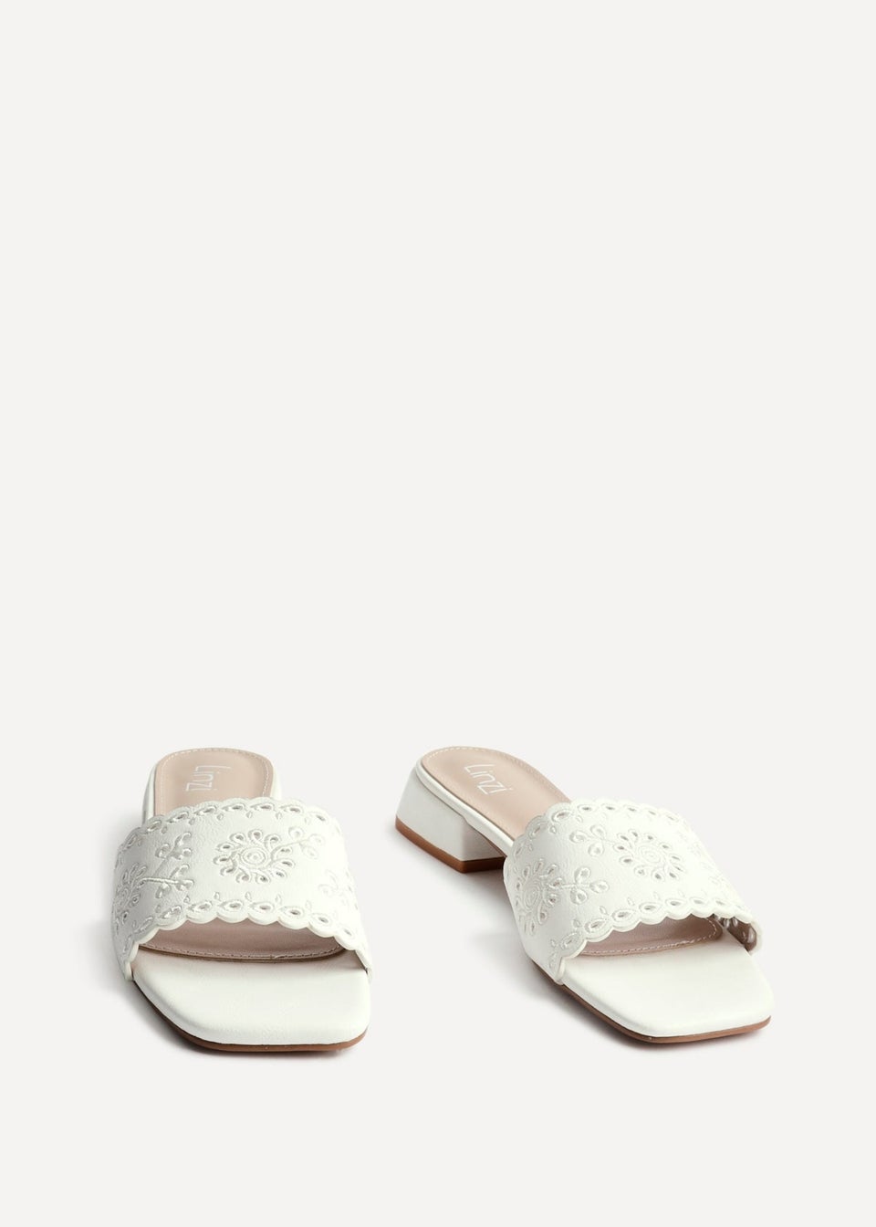 Linzi Lavender White Faux Leather Mule