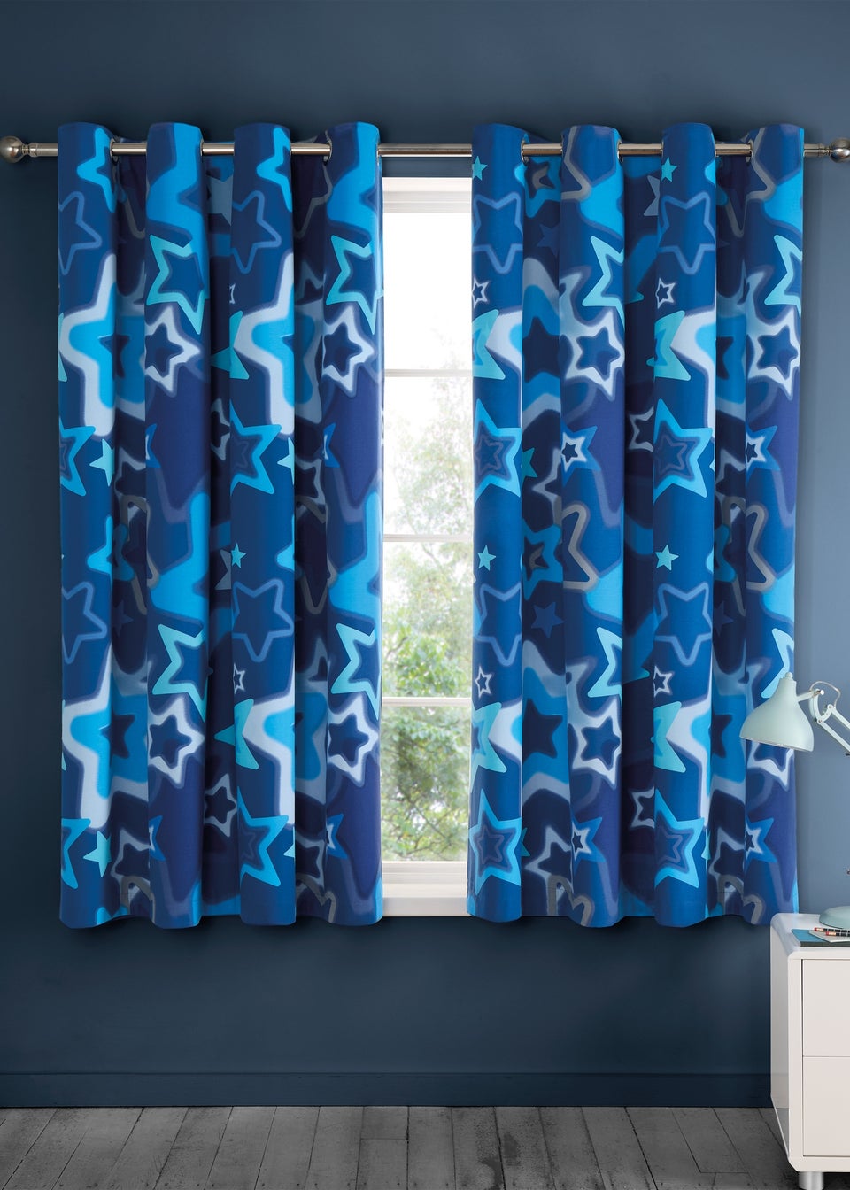 Catherine Lansfield Ombre Stars Fully Reversible Bright Blue Eyelet Curtains