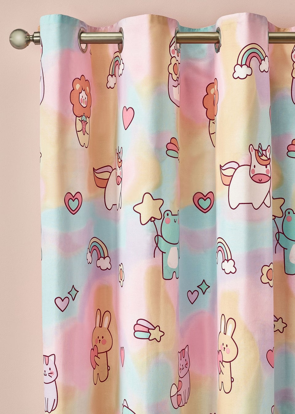 Catherine Lansfield Kids Pink Pastels Forever Together Fully Reversible Eyelet Curtains