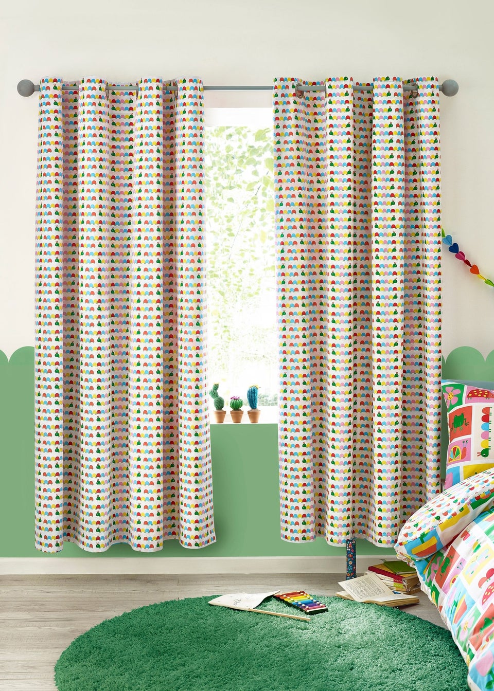 Catherine Lansfield Kids Curious Caterpillar Fully Reversible Bright Eyelet Curtains