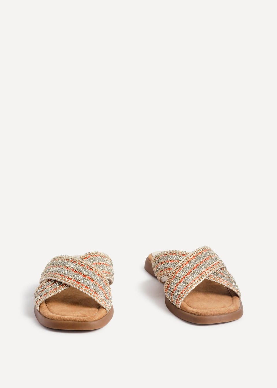Linzi Genie Orange Embellished Raffia Flat Slider Sandal