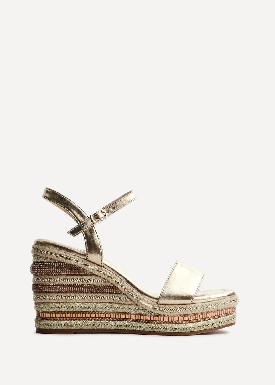 Linzi Icon Gold Faux Leather Embellished Wedge