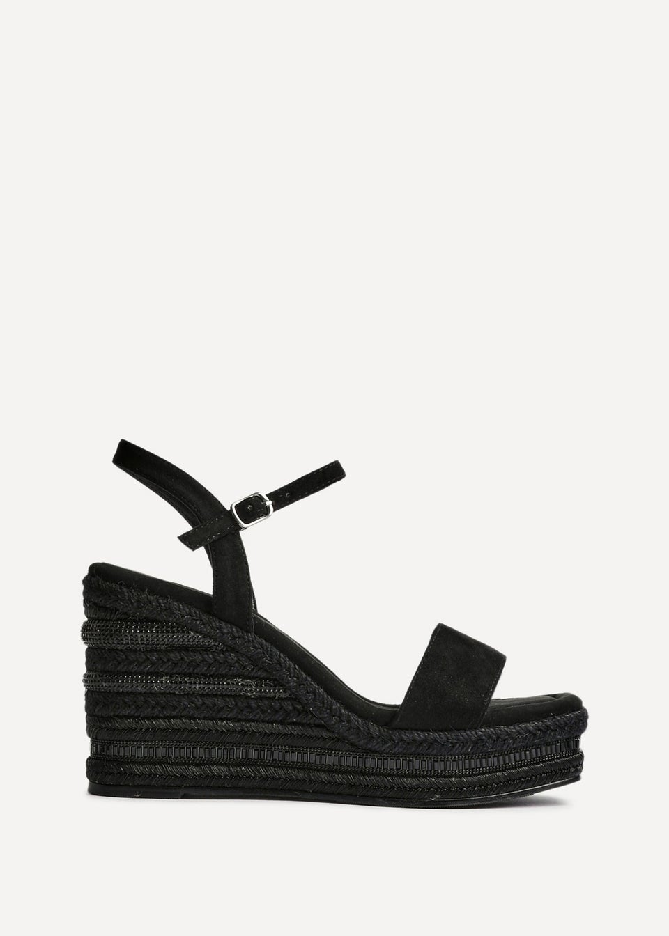Linzi Icon Black Faux Suede Embellished Wedge